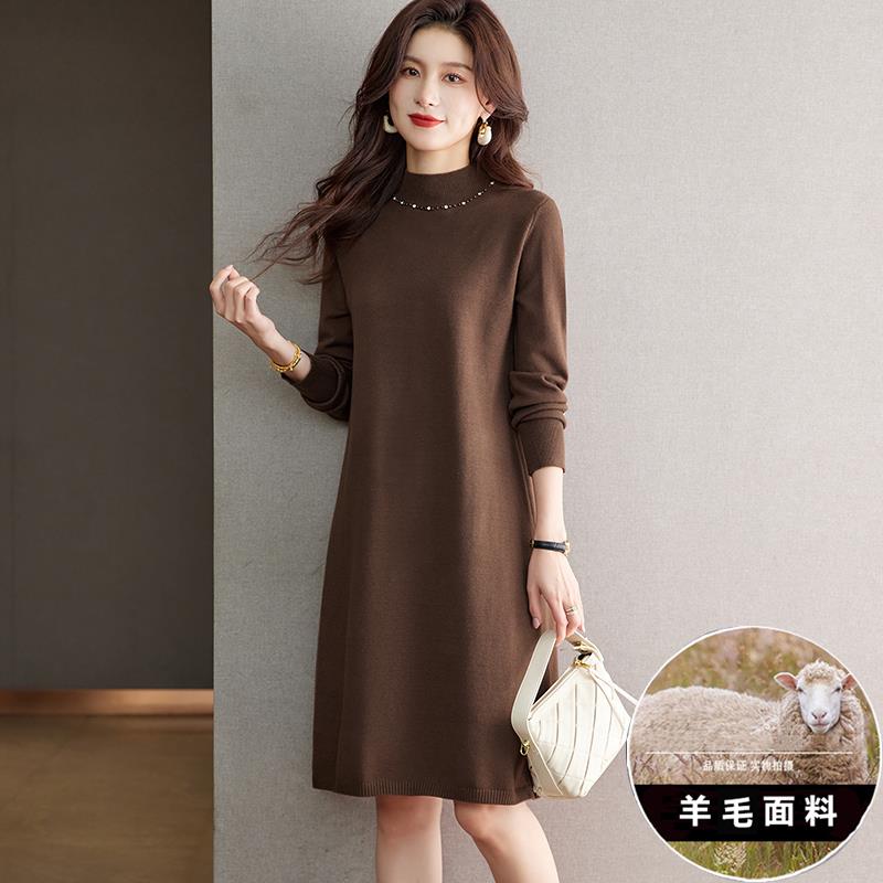 羊毛针织打底连衣裙2025新款女秋冬小个子毛衣裙冬天配大衣的裙子
