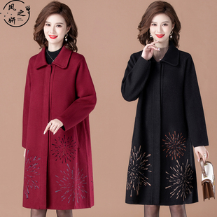 秋冬喜婆婆婚宴双面羊绒大衣中年妈妈装大码高端羊毛呢子毛呢外套
