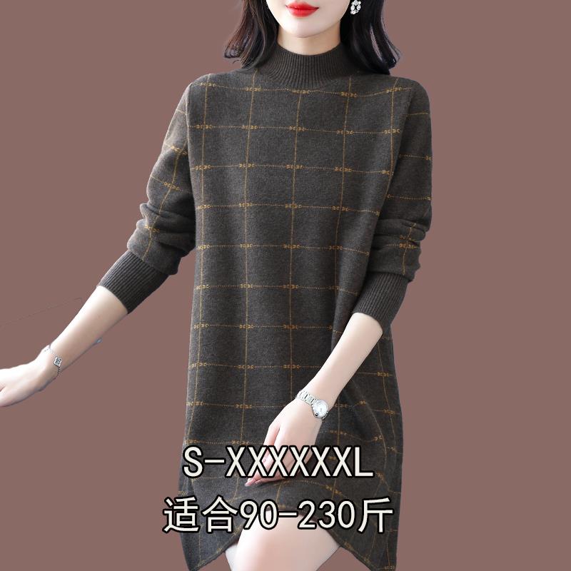 秋冬中长款毛衣打底衫胖mm加肥加大码半高领宽松显瘦羊绒衫羊毛衫