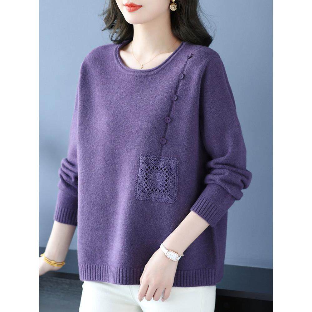 胖妈妈时尚秋冬新款毛衣加肥加大码圆领羊毛衫宽松遮肉洋气上衣女