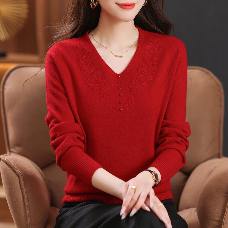 鄂尔多斯市羊绒衫女鸡心领100纯羊绒秋冬钉珠刺绣羊毛打底衫毛衣,女装/女士精品,羊绒衫,淘宝优惠券,粉丝福利购,淘宝优惠卷