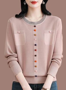 中年妈妈秋装桑蚕丝长袖T恤女2025新款宽松时尚漂亮冰丝针织上衣