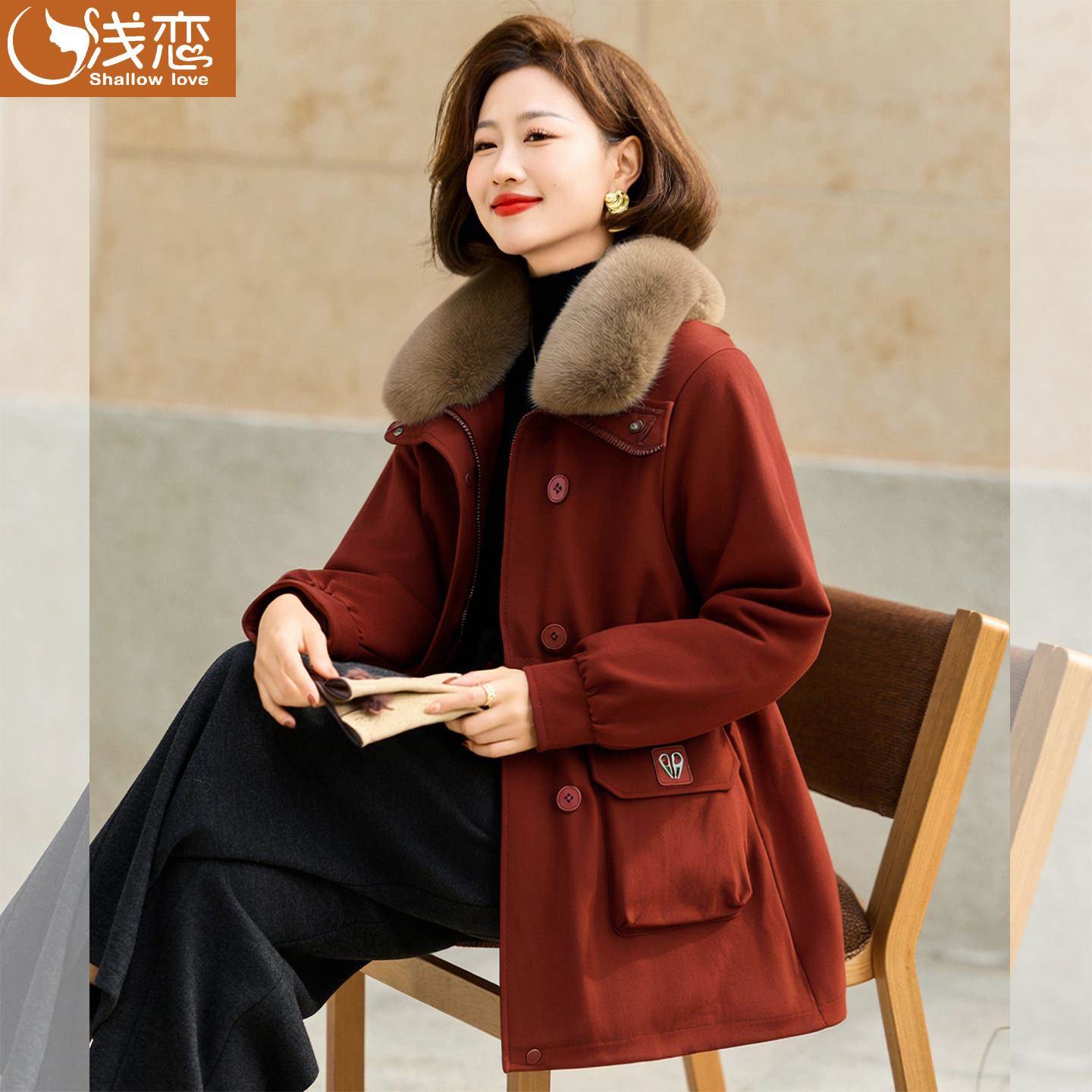 妈妈休闲加厚派克棉服中年女装秋冬装新款中老年收腰大码棉衣外套