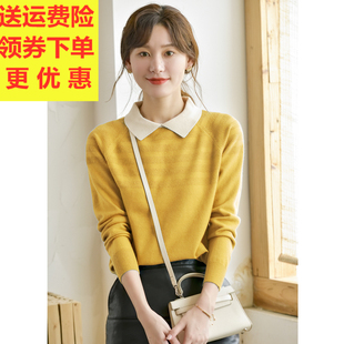 娃娃领毛衣女春秋冬2025新款polo打底衫高级感内搭翻领针织上衣