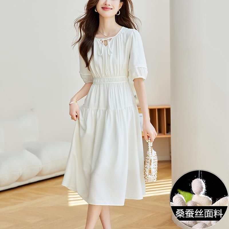 高端精致真丝连衣裙女2025新款夏季轻奢高级感纯色显瘦桑蚕丝裙子