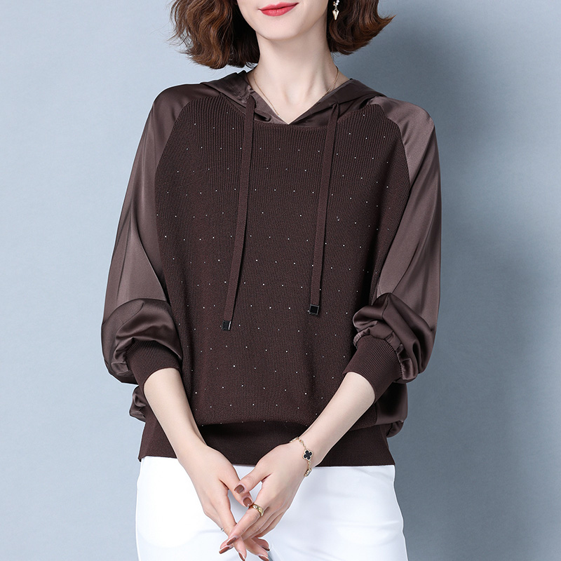 连帽卫衣女中年妈妈秋装2023年新款秋季女装时尚洋气减龄拼接上衣