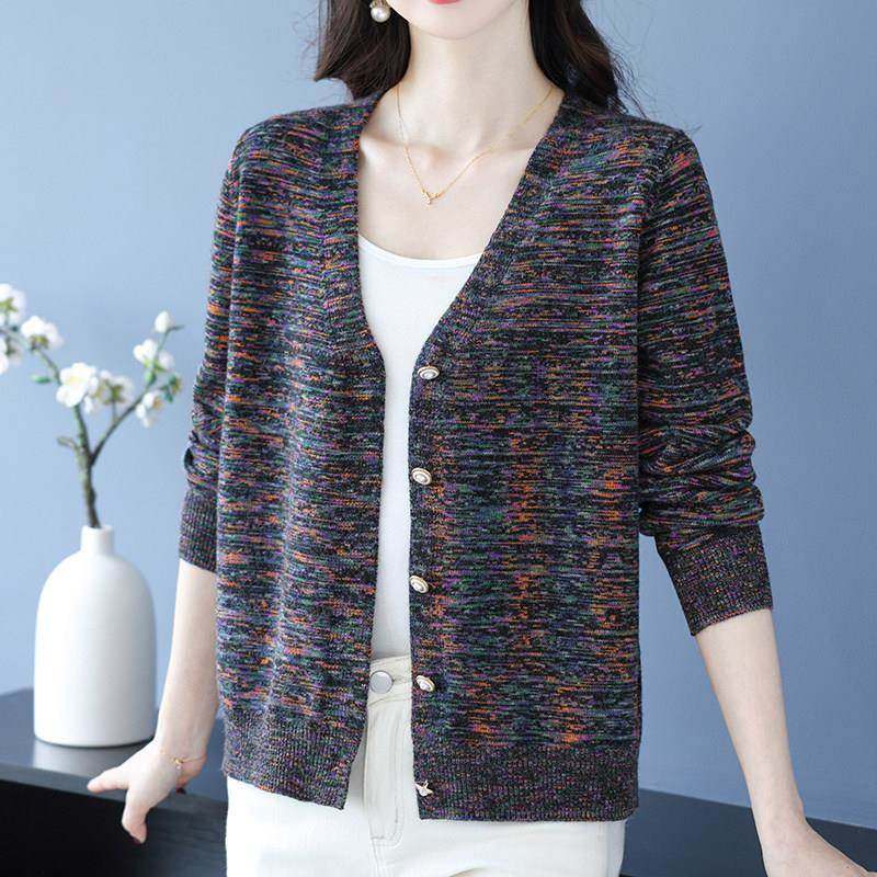 羊毛针织开衫女薄款打底上衣春季新款妈妈装宽松洋气外搭毛衣外套