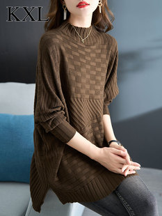 2025新款春秋中长款遮屁股半高领毛衣女咖色气质胖mm宽松针织上衣
