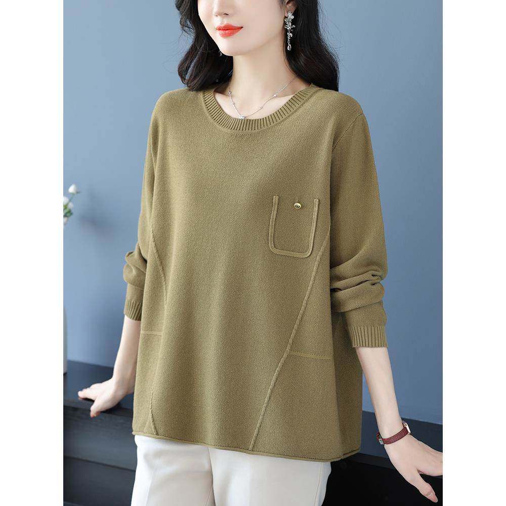 中年妈妈低圆领羊毛上衣女加肥加大码宽松遮肚洋气秋冬针织打底衫