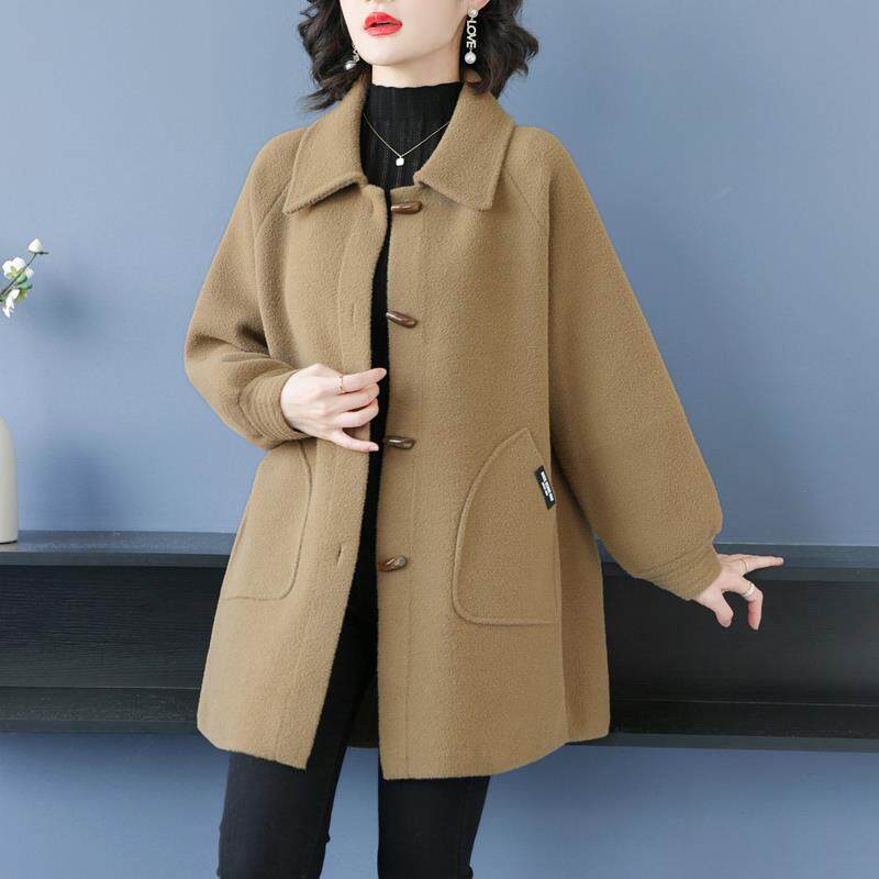 胖妈妈双面呢外套秋冬加肥加大码中长款中年女士气质翻领毛呢大衣