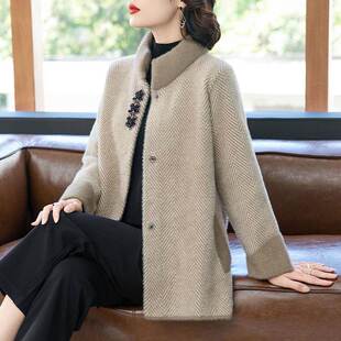 中年妈妈秋装水貂绒外套2025新款中长款大衣中老年女秋冬洋气上衣