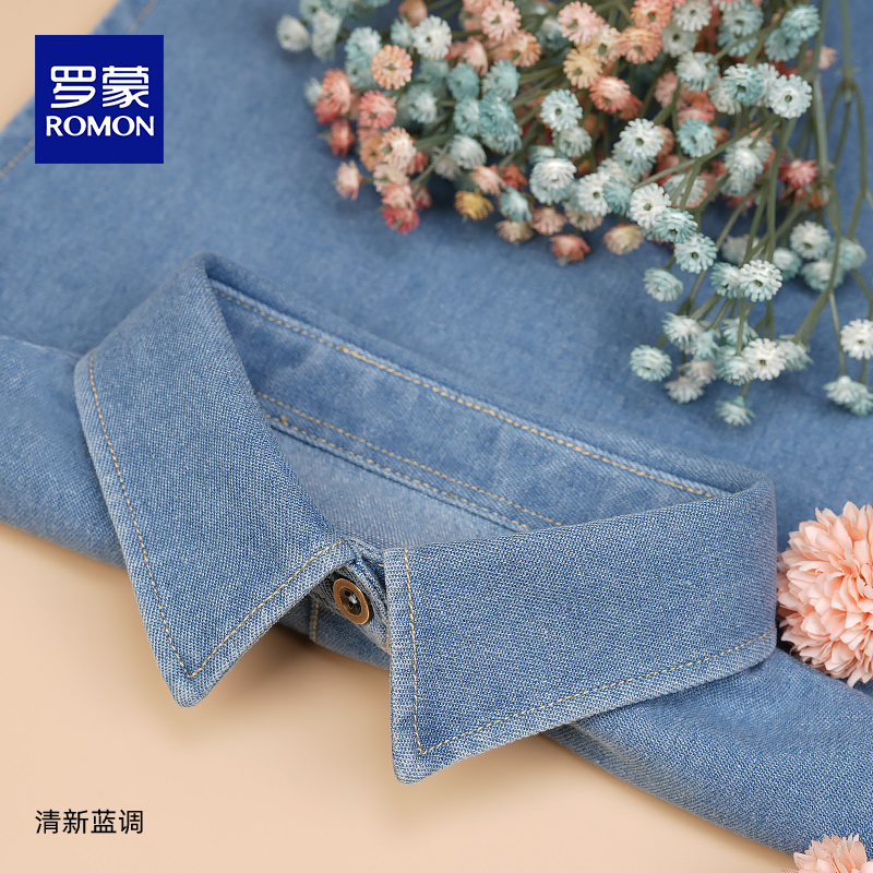 牛仔衬衫假领女尖领高档