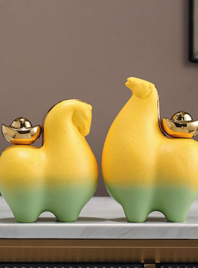 新中式马上有钱摆件客厅玄关装饰陶瓷复古唐马工艺品乔迁开业礼物