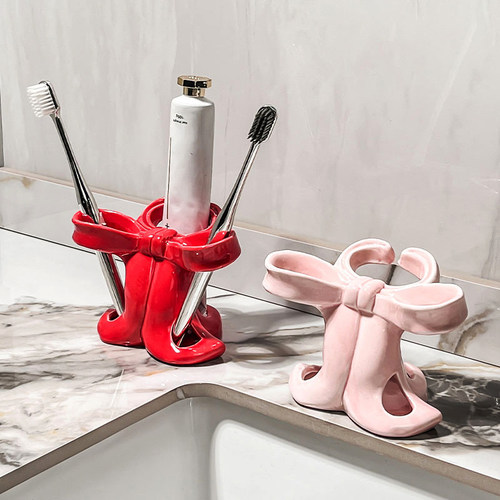 高颜值蝴蝶结陶瓷牙刷置物架子