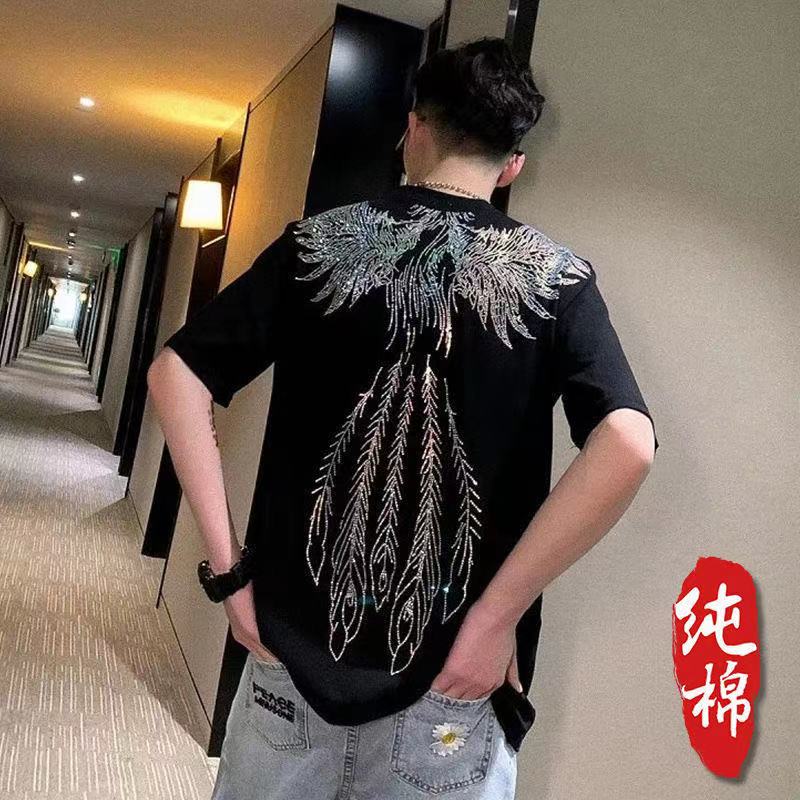 纯棉烫钻短袖t恤男生宽松半袖