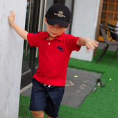 儿童短袖 上衣3 潮字母红色宝宝半袖 T恤男童翻领纯棉刺绣polo衫 时尚