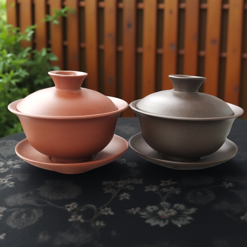 紫砂盖碗纯手工朱泥大小号泡茶器