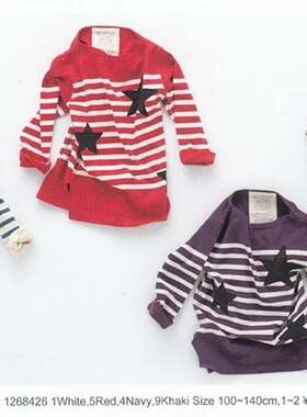 春季新款长袖卫衣私密G2H426 星星贴布海魂条纹长袖T恤 儿童亲子