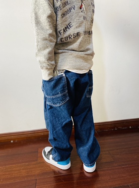 DD622 特别剪裁宽松双腰牛仔裤中性长裤深蓝色