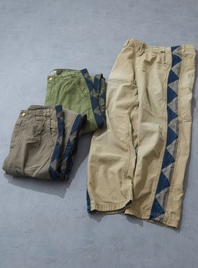 CUBE SUGAR日本潮物美式做旧休闲重水洗拼接民族风工装长裤