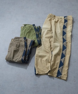 CUBE SUGAR日本潮物美式做旧休闲重水洗拼接民族风工装长裤