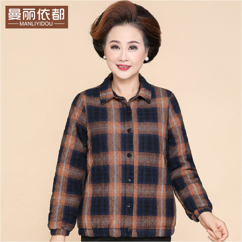 妈妈秋装夹棉外套短款中老年格子棉衣女纯棉老太太小棉袄奶奶衣服
