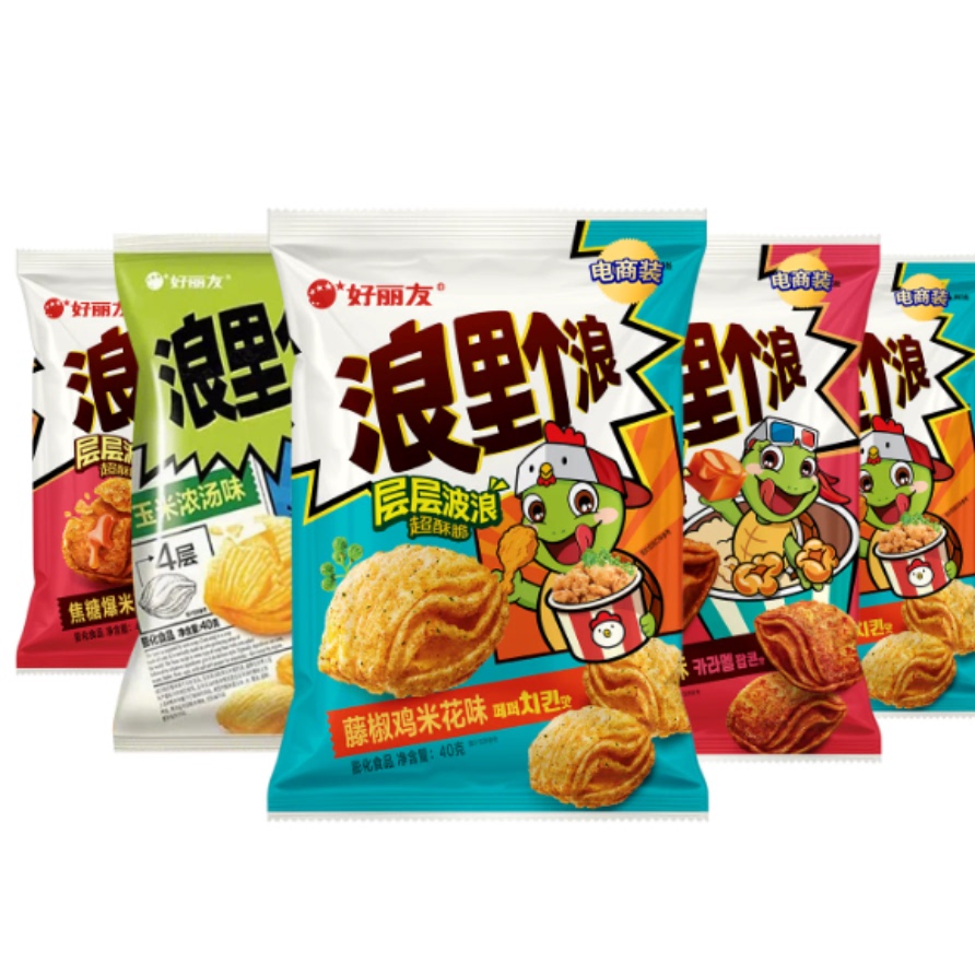 好丽友 浪里个浪40g*15包四层脆玉米烧烤味薯片膨化休闲零食