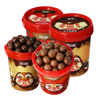 百诺麦丽素100g*4桶装酥脆纯可可脂罐装牛奶黑巧克力豆儿童零食