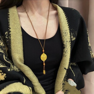 黄金色项链古法项链毛衣链轻奢锁骨链项链沙金凤凰香囊吊坠流苏