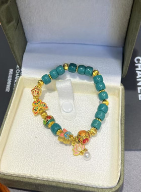 金店同款沙金仿真金财神拨浪鼓手链女款轻奢高级感手串送女友礼物