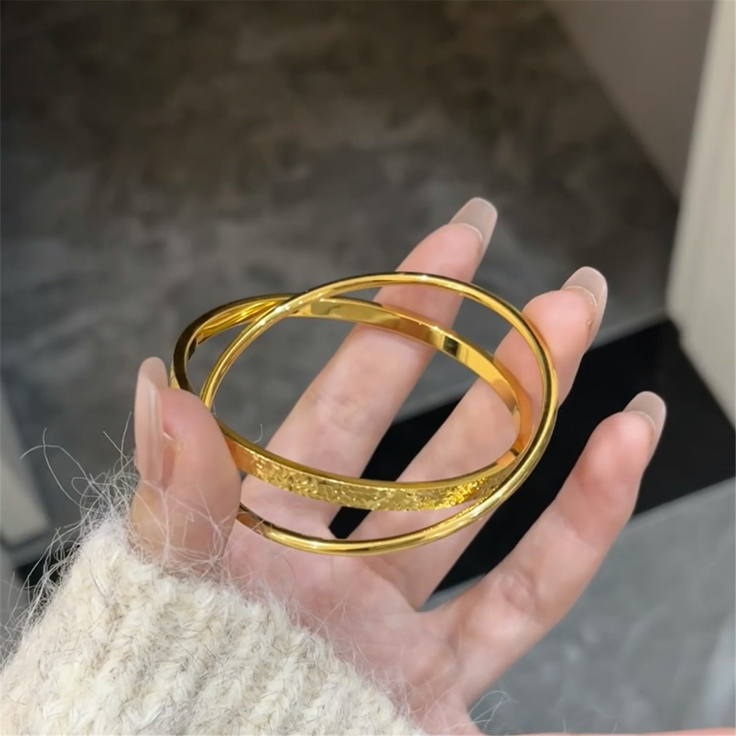 金店同款沙金仿真金碎冰冰双环手镯女款轻奢高级感手环送女友礼物