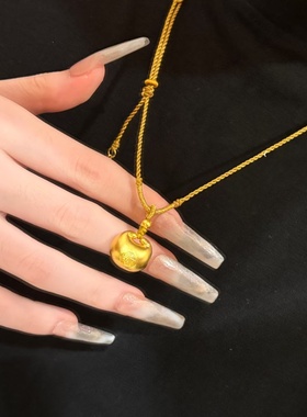 仿金沙金黄金色古法小胖福毛衣链吊坠女轻奢镀金锁骨链轻奢项链