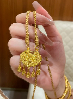 金店同款沙金仿真金莲花如意流苏锁吊坠荷花锁包挂坠diy配件