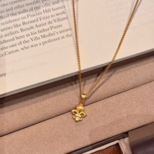 黄金色项链古法项链毛衣链锁骨链项链沙金拉丝点钻鸢尾花吊坠女款