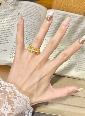 金店同款沙金仿真金繁花锦簇戒指开口女款高级感指环送女友礼物