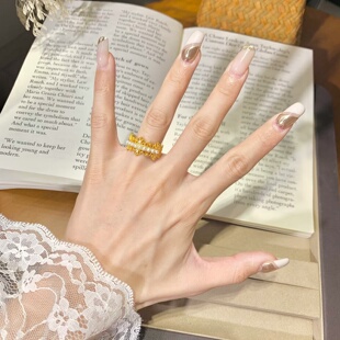 金店同款沙金仿真金繁花锦簇戒指开口女款高级感指环送女友礼物