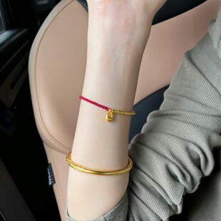 金店同款沙金仿真金六六大顺红绳手链女款送女友礼物简约小金坨