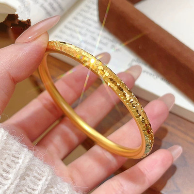 金店同款古法沙金时尚百搭仿真金高保色久不掉色单环碎冰冰手镯