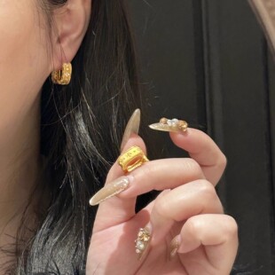 金店同款沙金仿真金几何耳环女款轻奢高级感耳钉耳饰送女友礼物