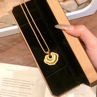 黄金色项链古法项链毛衣链轻奢锁骨链项链沙金拉丝点钻祥云锁吊坠