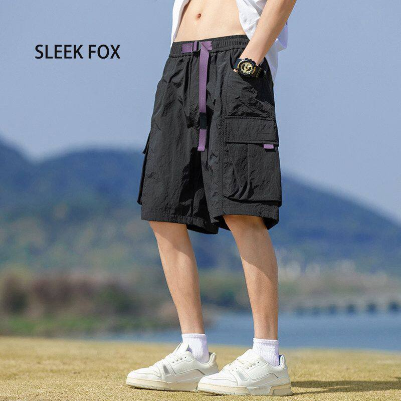 日系学院风学生日常户外运动工装裤夏季小众垂感百搭直筒五分裤男