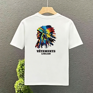 国潮印第安人图案短袖t恤男士2026新款夏季ins潮牌圆领上衣体恤衫