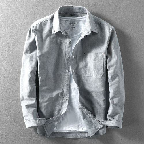 简约牛津纺透气水洗文艺长袖衬衫