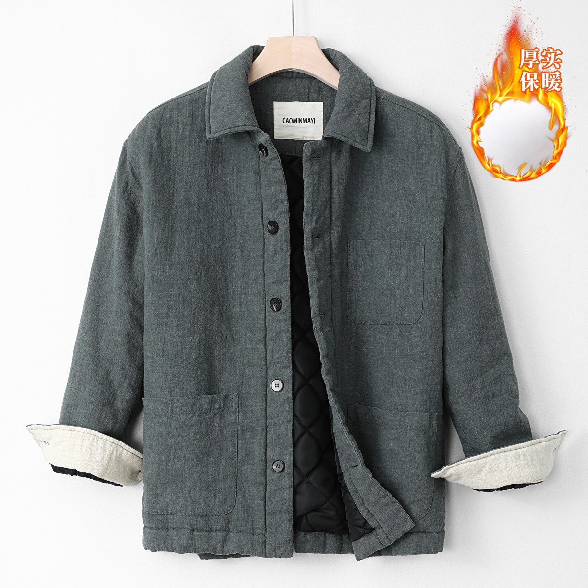男士棉麻唐风棉服外套加厚加棉保暖大码宽松苎麻国风新中式男装