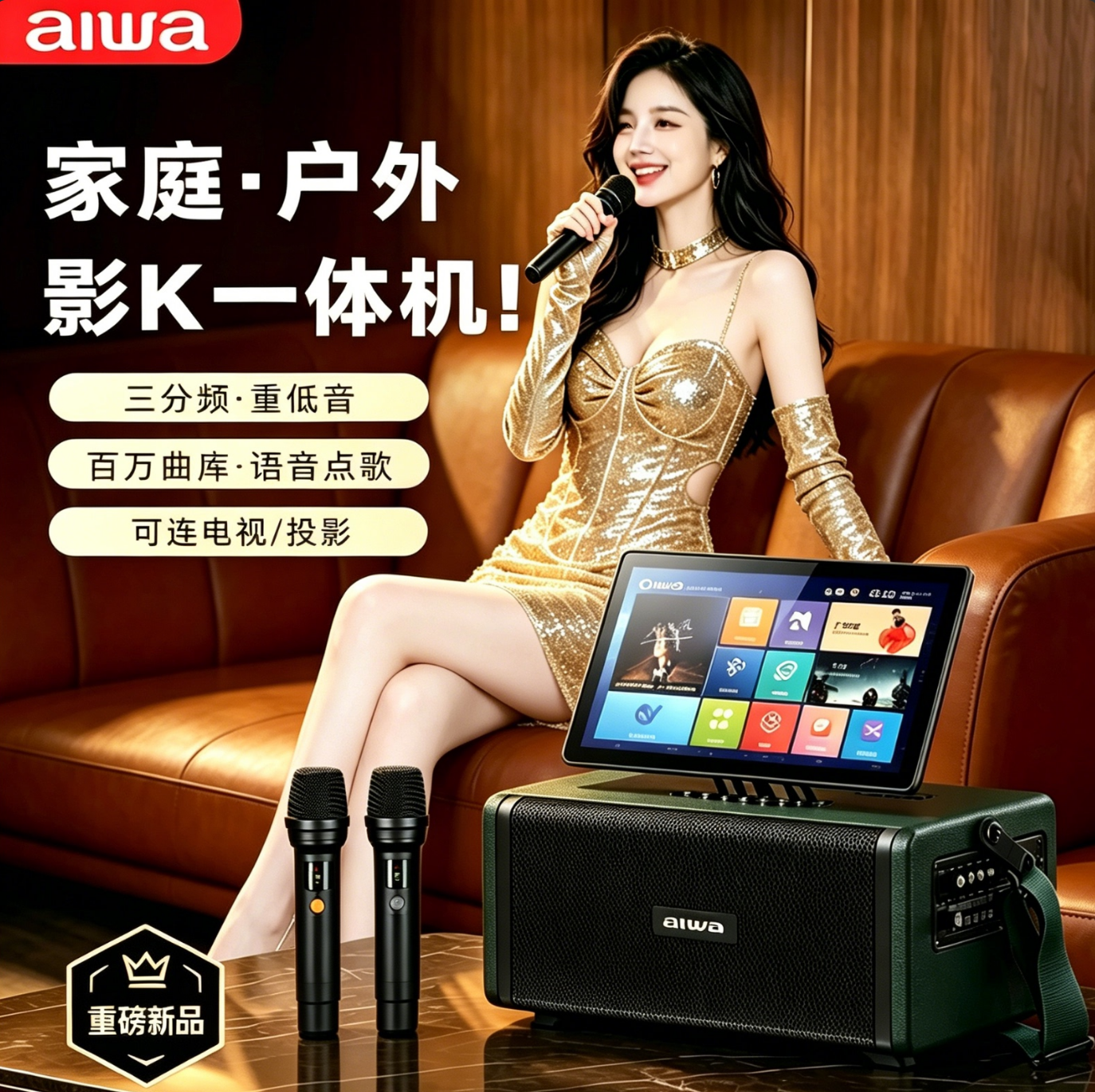aiwa爱华AI670/680点歌机户外广场舞音响直播露营家庭KTV电视音响