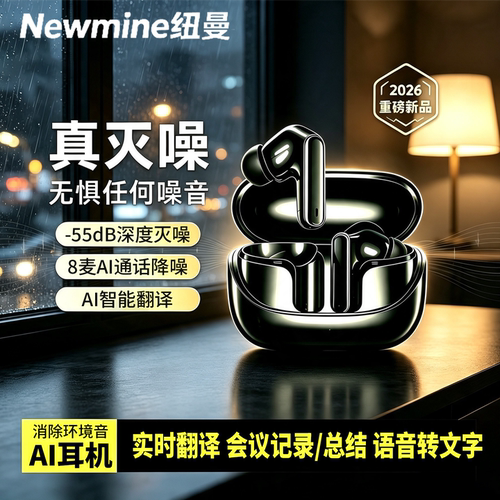 纽曼8麦降噪D106pro实时翻译转写AI蓝牙耳机140国语 会议记录总结