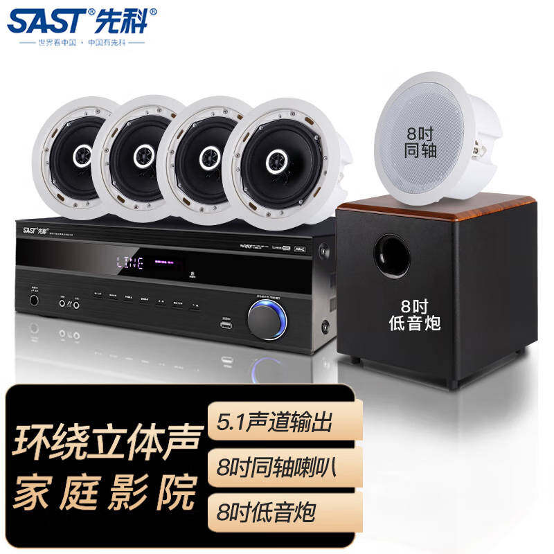 先科KS-100吸顶音响喇叭5.1家庭影院KTV音响低音炮套装 电视家用