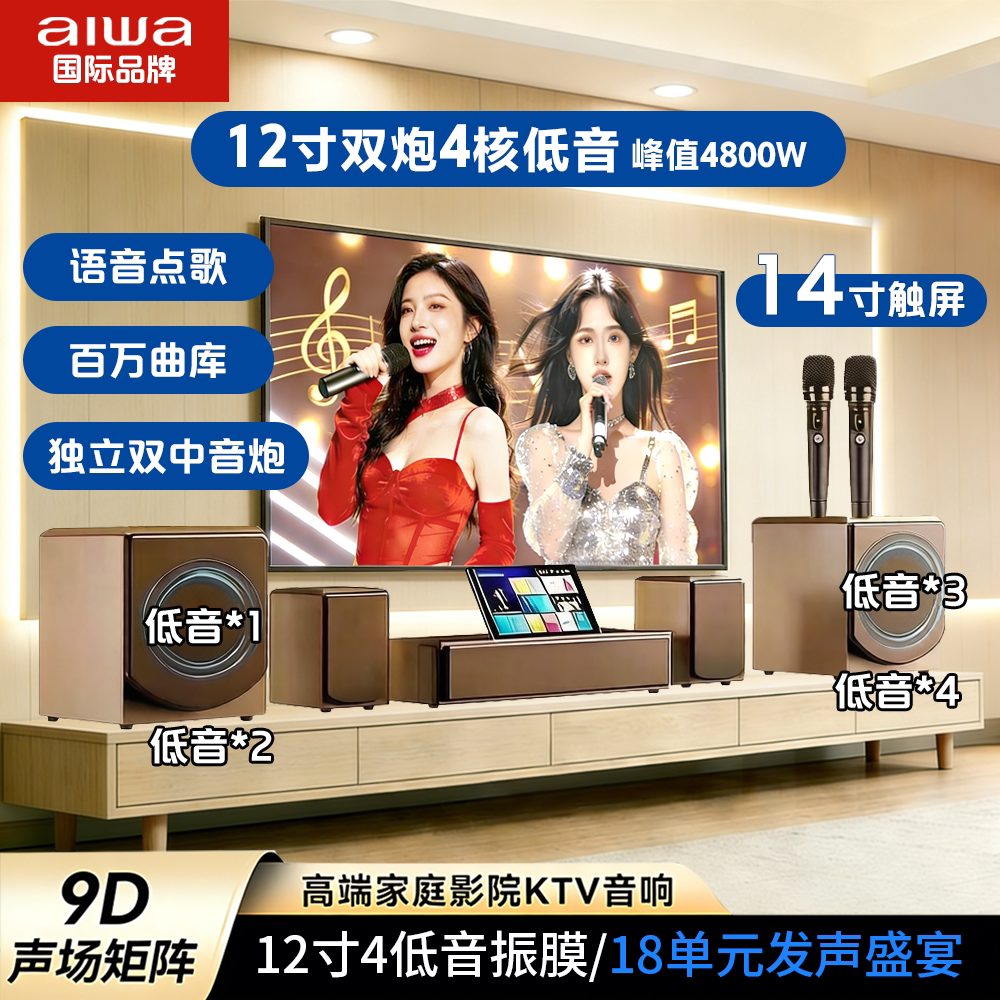 aiwa爱华WA777/666电视音响K歌语音点歌机 家庭影院KTV低音炮音箱