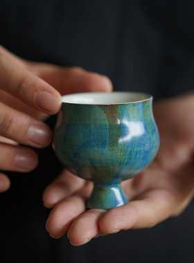 全手工粉引日式迟归高足主人杯侘寂风功夫复古茶杯品茗杯