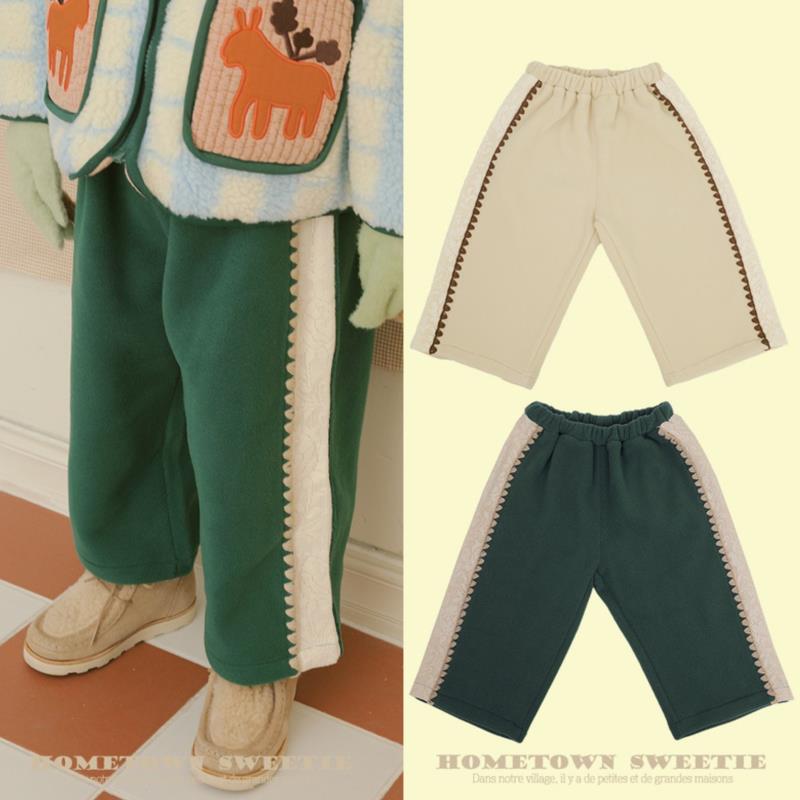 哦哦乐韩国童装加绒裤现货！韩国童装Amber正品儿童复古波浪边复